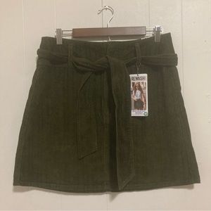 Rewash High Rise Dark Green Corduroy Belted Mini Skirt Cotton Large